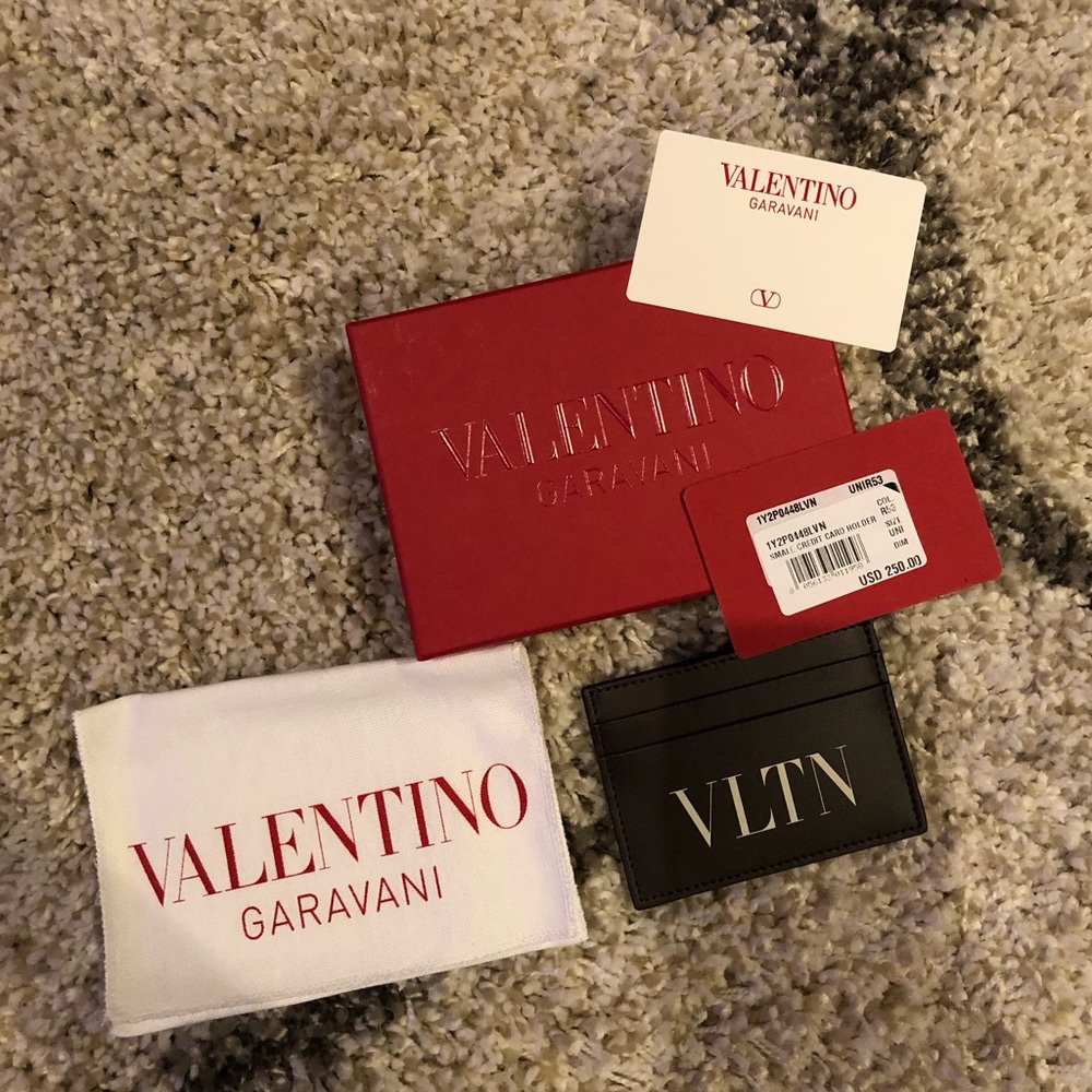 VLTN-Logo Leather Card Holder- Brown
